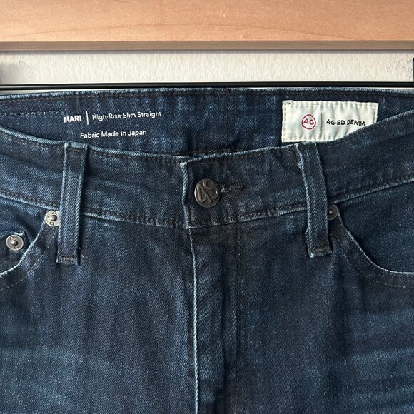 AG Jeans Women's Mari High Rise Slim Straight Aged Denim Blue Dark Wash Size 27 - Picture 6 of 10